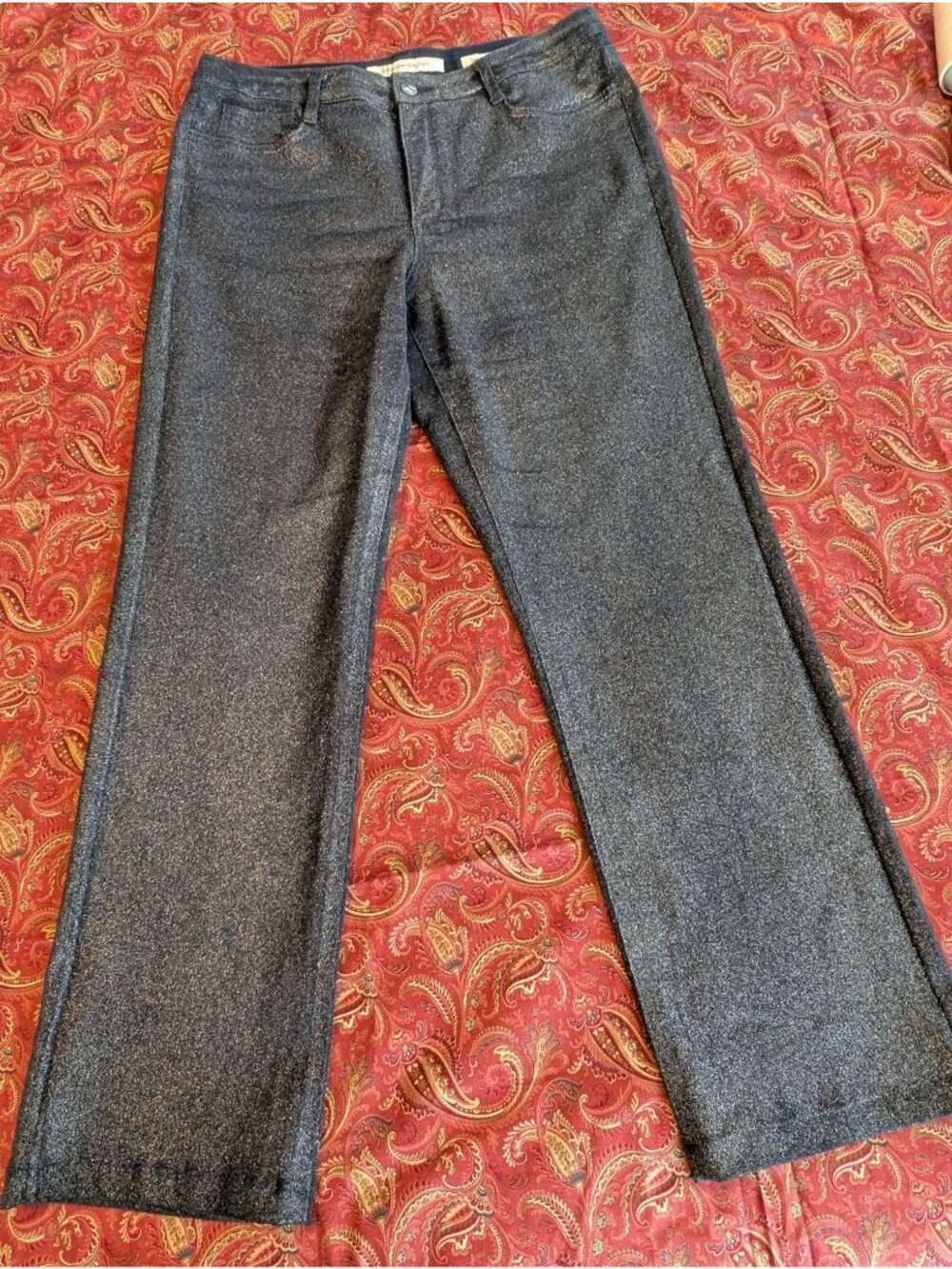Y2K Straight Textured Denim Women's Size 14 Metallic Glitter 5-pocket Jeans